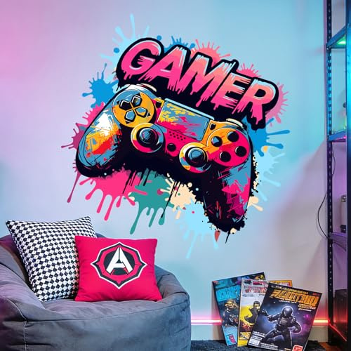 Large Gaming Wall Stickers Gamer Controller Wall Art Decals | for Boys Girls Teenagers Kids Bedroom Playroom Decor