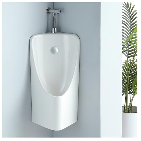 Urinoir mural en céramique Urinoirs D'angle pour Toilettes, Urinoir D'angle Mural pour Hommes, Urinoir en Céramique, Urinoir de Garage avec Robinet de Chasse(White,Wall Drainage)