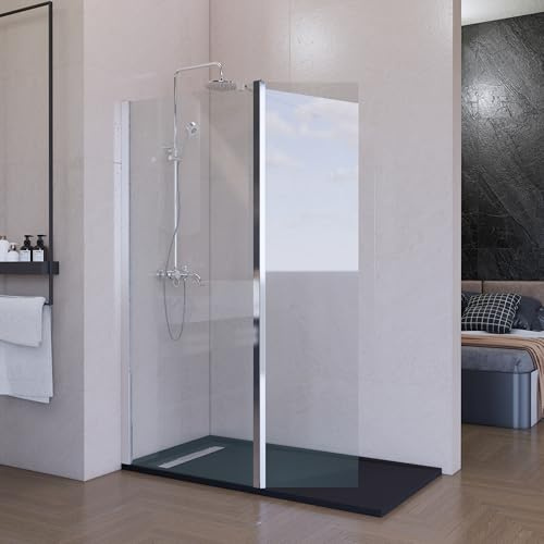Mampara de Ducha Fija con Panel Abatible Cromo 60 cm + 40 cm – Cristal Templado 8 mm Antical – Mampara Walk In Reversible para Baño Moderno – HOGAKIS