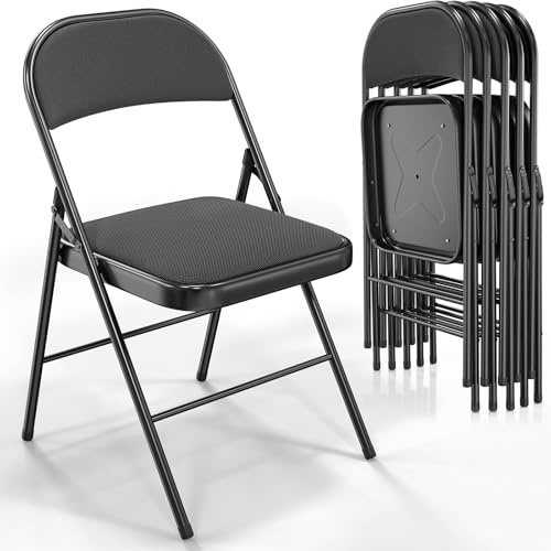 Bonnlo Klappstuhl 6er Set aus Stahl & Stoff, Gepolsterte Klappstühle, Stabiler Stahlrahmen, bis 159 kg, Faltbarer Stuhl für Veranstaltungen, Messen, Büro & Zuhause, Schwarz