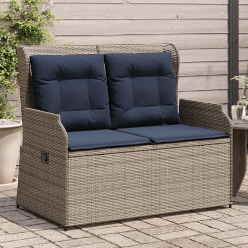 sephironlbb Gartenbank mit Liegefunktion und Kissen Grau Polyrattan, wetterfestes Gartensofa mit Verstellbarer Rückenlehne, inklusive Polster, ideal für Terrasse, Balkon und Outdoor Lounge