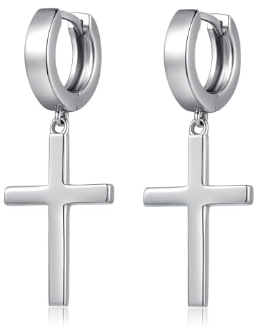Jiahanzb 925 Sterling Silber Kreuz Ohrringe Hypoallergene Huggie Creolen/Ohrstecker Kreuz Ohrringe für Damen Herren