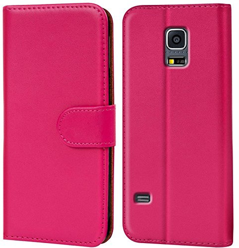 Verco Handyhülle für Galaxy S5 Hülle, Klapphülle für Samsung Galaxy S5 Neo Tasche PU Leder Flip Case Brieftasche - Pink