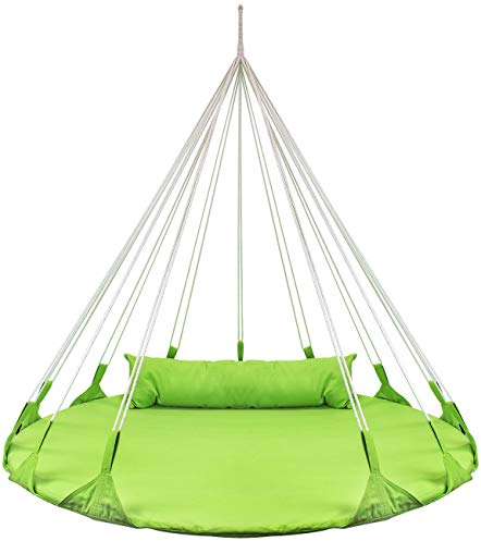 Sorbus 56 Stylish Hanging Swing Nest - Premium Cotton Double Hammock Daybed Saucer Swing Lounger - 264lbs Spinner Swing w/Pillow - Easy Setup Sturdy Tree Swing - for Indoor/Outdoor, Travel - Green