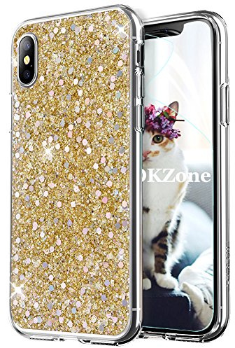 OKZone iPhone XS Max Hülle, Glitzer Bling Design Weich TPU Bumper Case Silikon Schutzhülle Handy Tasche Rückseite Hülle Etui Cover TPU Bumper Schale für Apple iPhone XS Max (Gold)