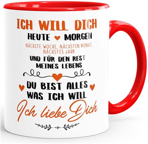 MoonWorks® Kaffeetasse Ich will dich heute und morgen ich liebe dich Geschenk Valentinstag Liebe Spruch Rot unisize