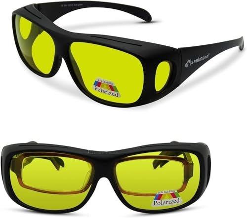 Saulmann® Polarisierte Unisex Flip-UP Überzieh Blendschutzbrille - Kontrast Outdoor- & Nacht Fahrbrille mit UV-Schutz gegen blendendes Licht und Antireflexbeschichtung - Polbrille SM5776