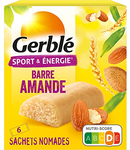 Gerblé Sport et Énergie, Barres énergétiques aux amandes et germe de blé, Riches en glucides et en vitamine B1, 6 Emballages individuels, 150g, 204747