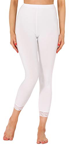 Merry Style Damen 7/8 Leggings mit Spitze MS10-342(Weiß,XL)
