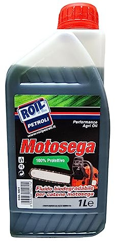 1 Litro di Olio ►BIOLOGICO e BIODEGRADABILE◄ di colore VERDE per CATENE MOTOSEGA per ►Uso PROFESSIONALE e HOBBISTICO◄