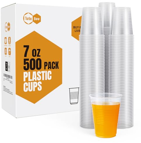 Turbo Bee 500 Pack 7oz Disposable Plastic Cups,Heat-Resistant & Food Safe Drinking Cups for Hot/Cold Beverages, Perfect for Schools, Offices, Events & Commercial Use