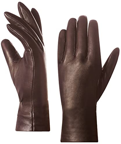 Harssidanzar Leder Handschuhe Damen,Damen Italienische Lammfell Lederhandschuhe Kaschmir Gefüttert GL006,Satte,Größe XL
