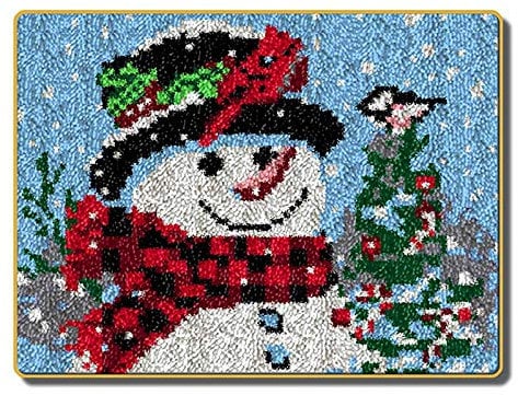 ZFFLYH Christmas Snowman Latch Hook Rug Kits, DIY Rug Crochet Yarn Kits Printed Color Canvas Christmas Decoration and Activity 20.5X15 Inch