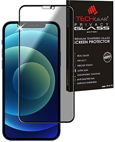 TECHGEAR Anti Spy Screen Protector for iPhone 12, iPhone 12 Pro - PRIVACY Filter 3D GLASS Edition Genuine Tempered Glass Full Screen Protector Guard Cover Compatible with iPhone 12/12 Pro 6.1
