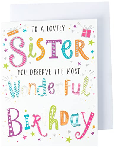 Piccadilly Greetings Modern Birthday Card Sister - 8 x 6 inches - Regal Publishing,black|pink|yellow|gold|green