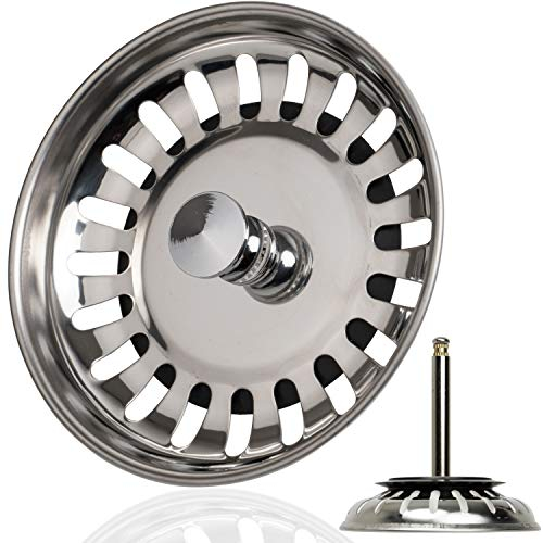Spülbecken Siebkörbchen, 1 Pack, Ø 79 mm Siebkorb, in Edelstahl, Exzenter Zapfen ragt 52-97 mm tief in den Abfluss, Ø 8 mm Stift, Ersatzteil für Küchenspülen, Küchenabflusssieb, Siebkorbventil Spüle