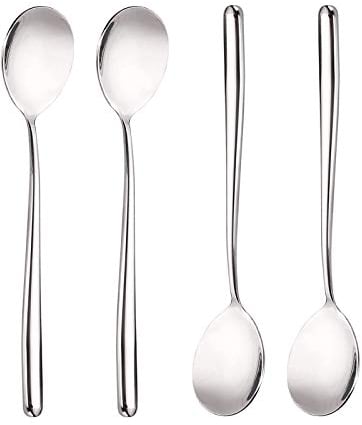 Miupoo Stainless Steel Spoon,Long handle Great Circle Soup Spoons Korean Long Handled Soup Spoon,Stainless Steel Round handle Bar Spoons Silver Set of 4