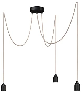 Relight Pendelleuchte 3-flammig Kraken (höhenverstellbar), E27 Lampenfassungen aus Bakelit, 3x 1.5 Meter Textilkabel Leinen