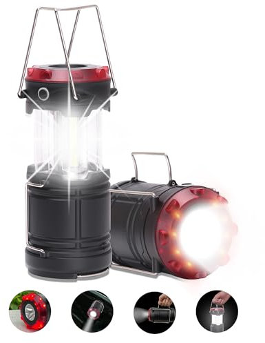 Lichamp 2 Pack Black LED Camping Lanterns, 250 + 100 Lumen, Waterproof, 3 AA Batteries, 4 Modes: Lantern, Flashlight, Red Strobe/SOS, Collapsible & Magnetic Base, Hanging Hook, H2BK