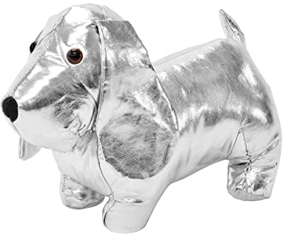 Design By Pepper Indoor Heavy Large Weighted Fabric Novelty Cute Pretty Animal Shaped Stopper Beanbag Stuffed Doorstops (Silver Dog)