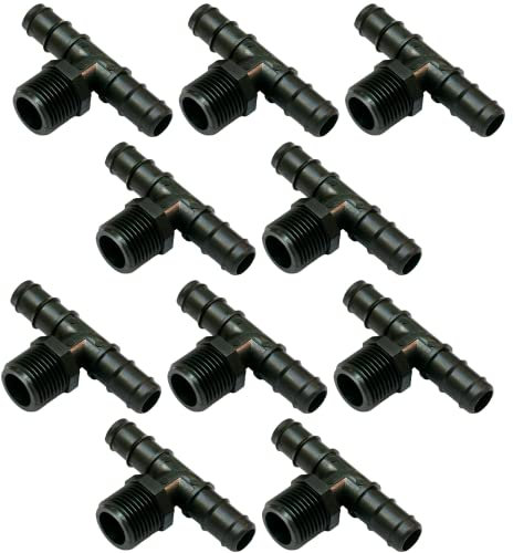Raccordo a Tee Portagomma con Filetto, Connettore a 3 Vie per Tubi e Sistemi di Irrigazione a Goccia, Nero - Orto Facile (10, 16 mm x 3/4)