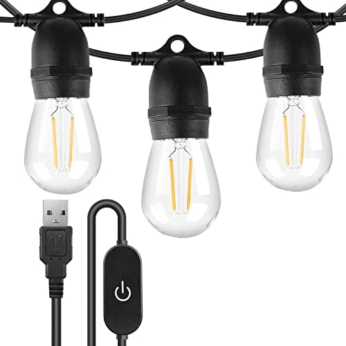 BRIMAX USB Camping Lichterkette, LED Dimmbar Lampenkette, 10 S14 1W Glühbirnen, 7.5 Meter, 2700K Warmweiss, IP44 Wasserdicht, DC 5V, Tragbare Kunststoff-Kette für Außen, Garten, Caravan, Zelt