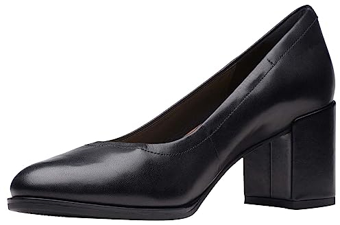 Clarks Damen Freva55 Court Pump, Black Leather, 39 EU
