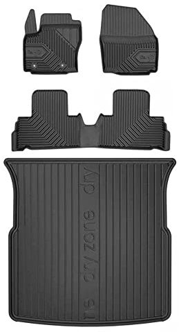 MOTOS Satz Gummifußmatten und Kofferraummatten passend für Ford S-Max I 2006-2014 5 Passagiere, ohne höhenverstellbaren Kofferraumboden, 25cm zwischen Mattensteckern