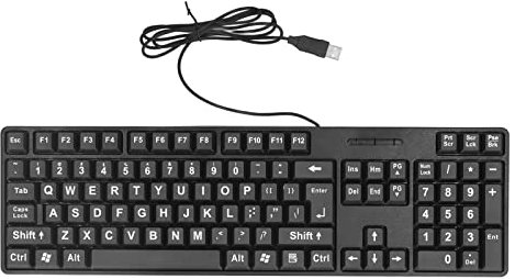 Wired Large Print Keyboard, 104 Keys Typewriter Plug and Play USB Keypad Ergonomic Design Compatible with Laptop Full Size Gadgets for International Desktop Computer Notebook Elderly Character
