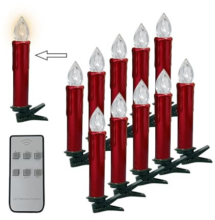 Gedengni Candlesticks LED Taper Candle,Red Remote LED Candle Sticks Battery Operated Chandelier Flameless Candles with Clip,Flickering Warm White Lights for Wedding Party Women Gifts,RED-LED
