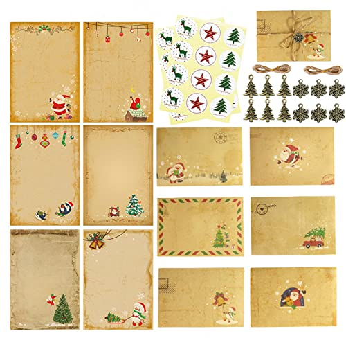 Weihnachts Briefpapier mit Umschlag Set, 24Stück Weihnachts Briefpapier mit 12Stück Briefumschläge Weihnachtskarten Klappkarten WeihnachtsgrüßE Karten Blanko GrußKarten