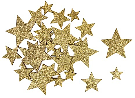 Oblique Unique® Holz Sterne Streudeko verschiedene Größen funkelnde Sterne Tisch Deko Weihnachten Jubiläum Hochzeit Geburtstag Party (Holz Sterne Set 5 Eckig - Gold)