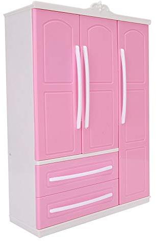 Puppenschrank Möbel Kleiderschrank Kleidung Organizer Puppe offener Kleiderschrank Puppenhaus Schrank rosa Kunststoff Kleiderbügel Puppenhaus Möbel Zubehör