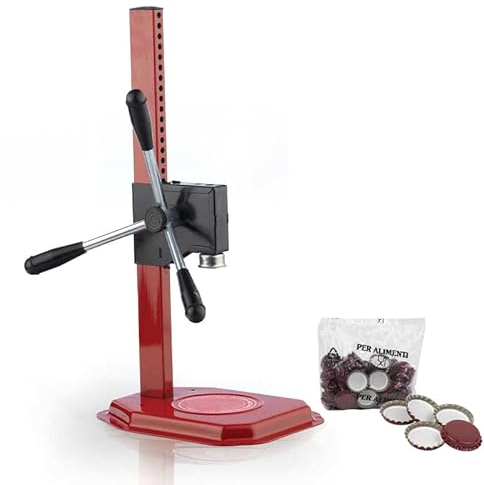 VIRSUS Tappatrice a Colonna a Cremagliera 3 Leve REG220, Misura 26x51 cm, Peso 3,25 kg, Capsulatrice Manuale da Tavolo per Tappi Corona Ø 26 mm Bottiglie Vino Birra + 100 Tappi a Corona Diam 26 mm