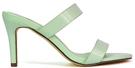 ESSEX GLAM Womens Slip On Sandals Ladies Stiletto Mid High Heel Double Strap Mule Shoes Size 3-8