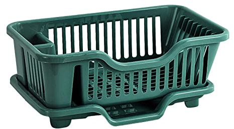 Folpus Dish Rack Kitchen Storage Rack with Drain Tray Utensil Caddy Kitchen Utensils Drainer Rack, Dark Green