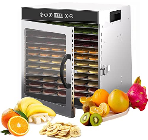 Stainless Steel Food Dehydrator,24 hours Timer & 30-90℃ Food-Dehydrator Machine for Home Use, 1000W Thermostat Control,12 Stainless Steel Trays,for Fruit,Meat,Dog Treats,Herbs and Yogurt