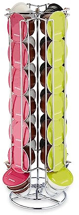 Relaxdays Support pour Capsules, 28 dosettes, pivotant, Rangement en métal, H x D : 37 x 15 cm, argenté