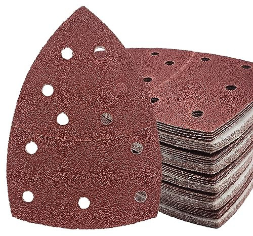 50 PCS Mouse Sander Pads, 40 Grit Detail Sander Sandpaper Sanding Sheets Hook and Loop Mouse Sander Sandpaper Palm Sander Sandpaper with 11 Holes (40 Grit)