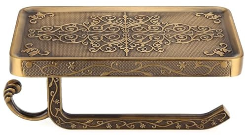 Porte-papier Hygiénique Antique en Laiton - Support Mural Vintage avec Étagère pour Téléphone (Antique)
