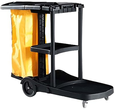 Commercial Janitorial Cart | Multipurpose Cleaning Trolley with Trash Cover Holder | Heavy-duty Rolling Janitor Utility Cart | Housekeeping Cleaning Cart for Business, School and More