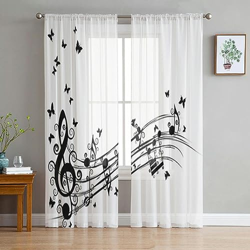 MANQILE Sfondo Musicale Bianco con Note Grigie Tende velate Soggiorno Camera da Letto Voile Tende Balcone Tende in Tulle