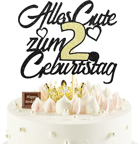 Sumerk 1 Stück 2.Geburtstag Tortendeko Happy 2nd Birthday Cake Topper 2.Alles Gute Geburtstag Cake Topper 2 Jahre Torte Kuchen Deko für 2 Geburstagstorte Deko Jungen Mädchen