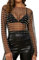 Naileksi Women Pearl Rhinestone Sheer Mesh Crop Top Sexy See Through Long Sleeve Slim Fit Cropped Blouse Shirt Clubwear, Pearl Black, L
