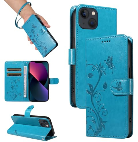 SRISHP Cover per iPhone 14 Custodia, Blu | Magnetica Cover a Libro, Portafoglio con Slot per Schede, Custodia in PU Pelle, Supporto Stand Cover