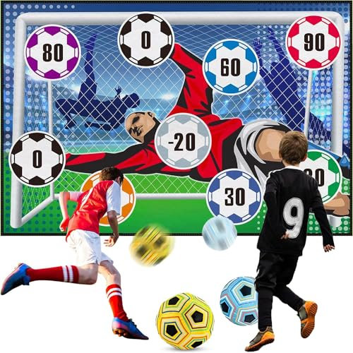 Soccer Ball Game Set for Kids Age 3+, Football Accuracy Exercise, Indoor Outdoor Toss Soccer Goal Game with Velcro Balls, Foldable Flannel Goals, Party Gifts