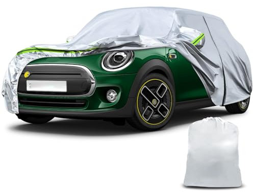 Autoabdeckung Wasserdicht Atmungsaktiv Passend für Mini Electric/Mini Cooper SE 2020-2023, Vollgarage Autoplane mit Tür-Reißverschluss, Schloss und Winddicht Bands für Regen Sonne Staub Schutz