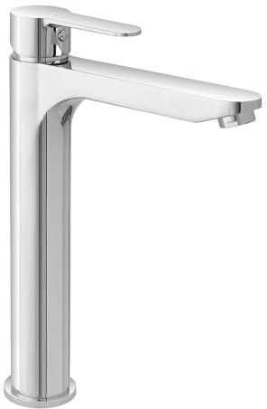 Miscelatore lavabo alto cromato lucido in ottone completo di piletta di scarico click-clack, ZOE