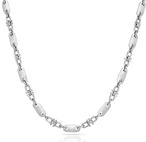 TAIPAN Plattenkette bewegliche Steigbügelkette glänzende Edelstahl Kette 5mm 55cm 60cm 70cm mit Schmuckbox und Putztuch (60)