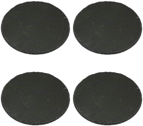 Schieferplatten 4er Set rund 20cm schwarz - Schiefer Untersetzer als Servierplatte, Dekotablett, Servierteller, Sushi Platte und Käseplatte - Deko Steinplatte zum Beschriften als Esstisch Tischdeko